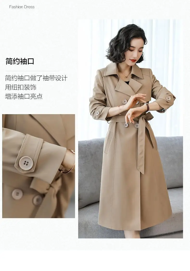 2022 New Spring Autumn Women Trench Coat Slim Trench Coat Women's Mid-length Khaki Windbreaker Plus Size 3XL Temperament Coat Parkas