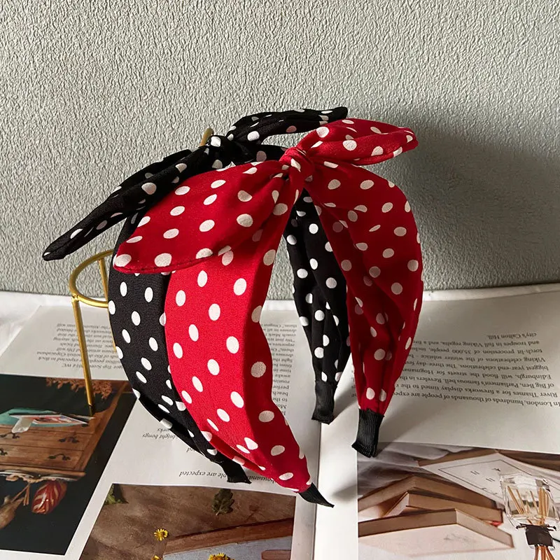 6 diademas coreanas vintage con lazo de lunares — Diadema ancha y suave para mujer, antideslizante, efecto adelgazante en el rostro
