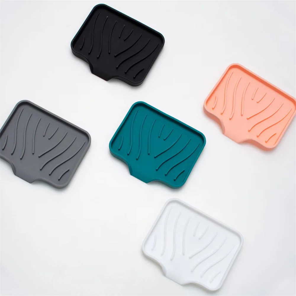 2024 Silicone Drain Soap Box Kitchen Bathroom Anti-slip Sink Tray Creative Washing Table Soap Tray Free Punch Drain Rack