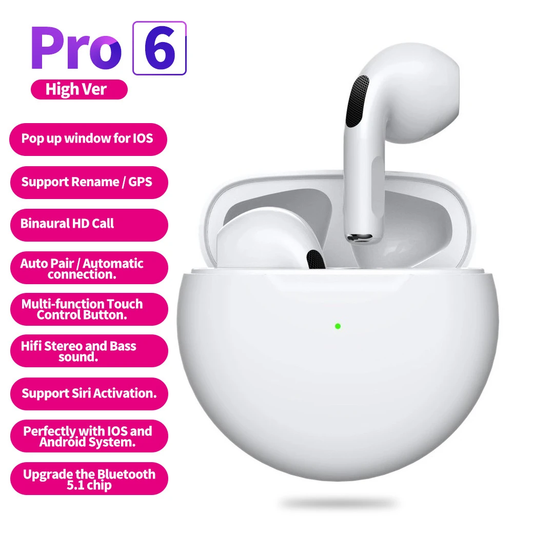 New PRO6 Wireless Bluetooth Headset Stereo Binaural TWS in Ear Macaron
