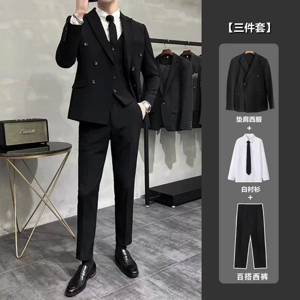thumbnail image 1 of Trajes y blazers para hombre, pantalones de negocios casuales cruzados, tendencias de ceremonia, conjunto de 2 piezas, disfraces masculinos, moda, 1 of 5