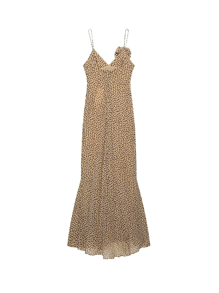 TFMLN Women's Deep V-Neck Dot Maxi Dress Sleeveless Sling Appliques Long Evening Party Clubwear Sexy Backless Elegant Dresses