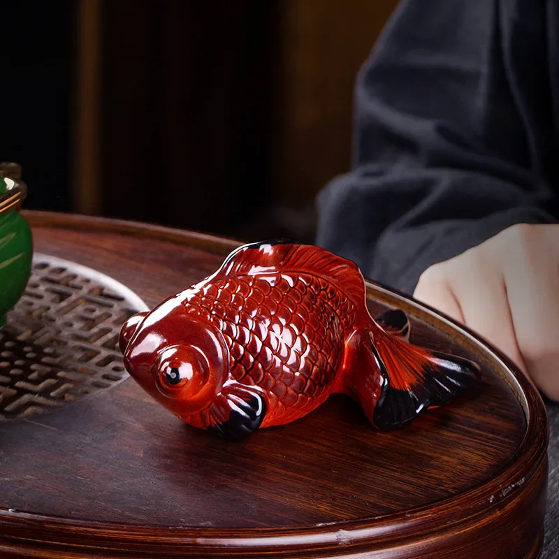 Ceramic Tea Pet Ornaments Creative Color Changing Goldfish Set Tea Tray Supportable Table Accessories Teaware