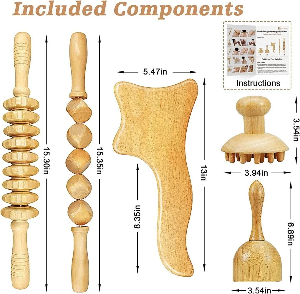 ZONGKUNG 1PCS Wooden Therapy Massage Sets Pain Relief Anti Cellulite Body Slimmling Gua Sha Back Massager Maderoterapia Corporal 2