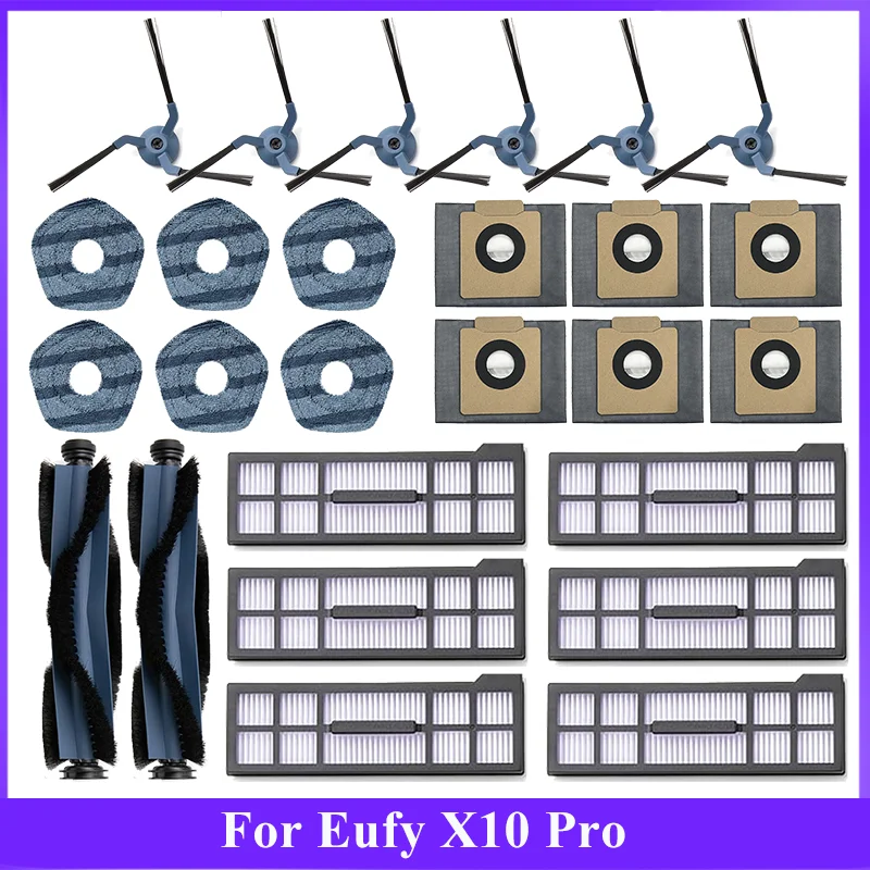 Pièces de rechange pour aspirateur Eufy X10 Pro Omni, accessoires, rouleau, brosse latérale, filtre, vadrouille, chiffons en tissu, tampons, sac à poussière