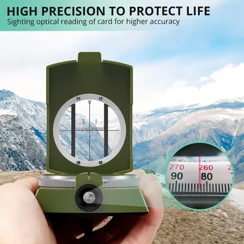 Multifunction Waterproof Military Metal Sighting Outdoor Compass Built-in Bubble Level with Pouch & Lanyard For Hiking Camping 2