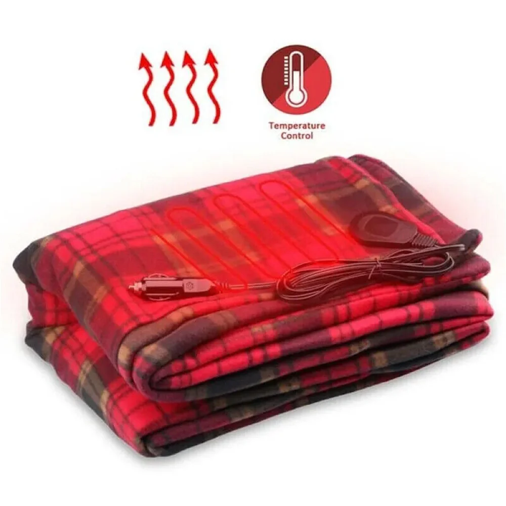 Electric Car Blanket 12 Volt Heated Fleece Travel Throw Constant Temperature Heating Blanket Portable Fleece Heating