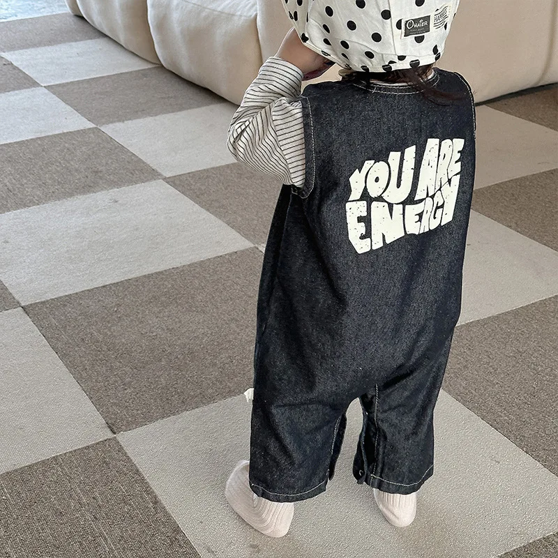 

Spring Autumn baby romper Letters printed O-Neck sleeveless denim Toddler jumpsuit Boys girls loose all-match clothes