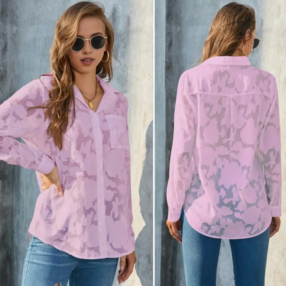 

Women Regular Fit Shirt Stylish Women's Cardigan with Long Sleeves Turn-down Collar Loose Fit Blouse for Spring