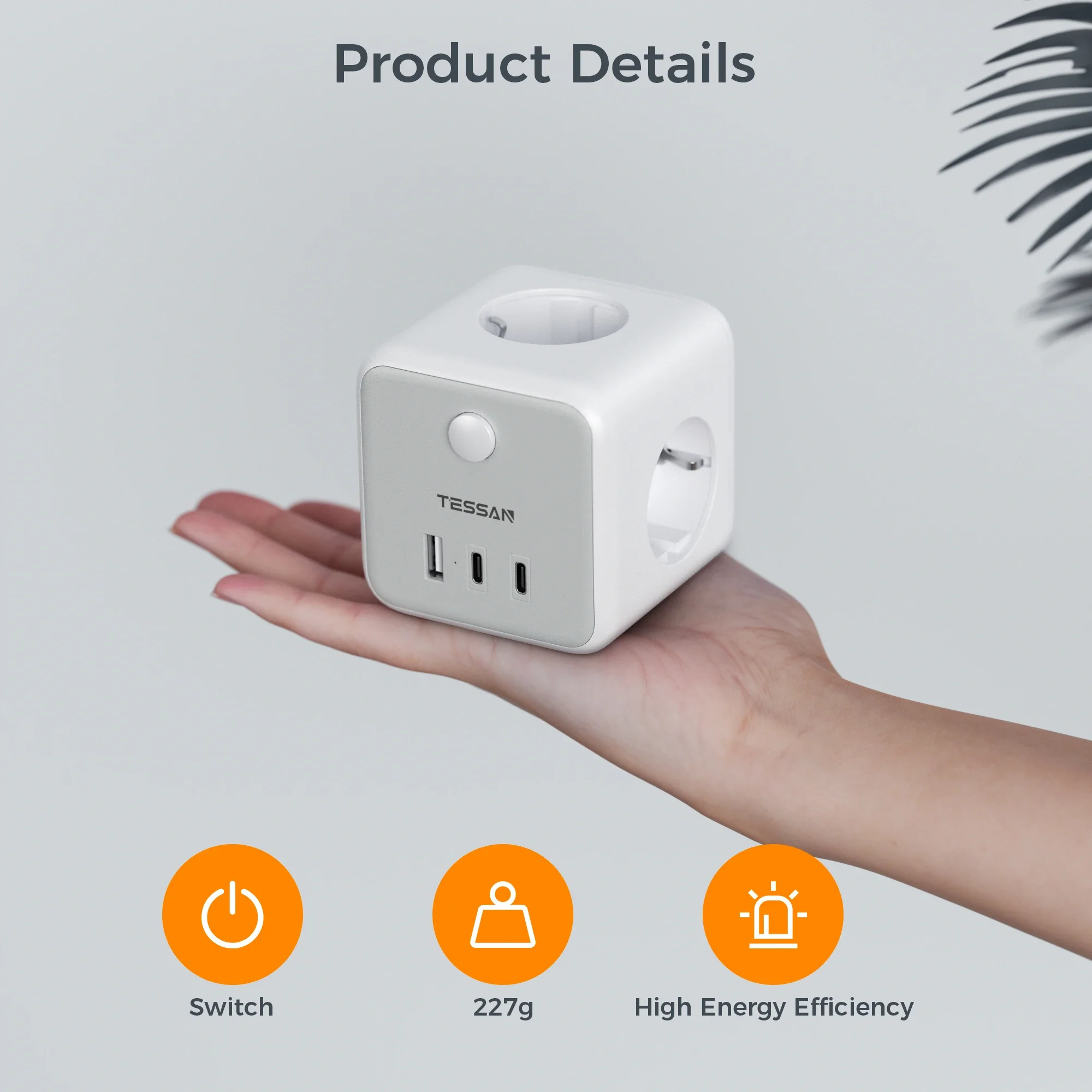 TESSAN Multiple Wall Socket Extender with 3 Outlets 1 USB 2 Type C European Plug Socket Adapter with Switch Overload Protection power strip plug adapter electrical socket wall socket extender