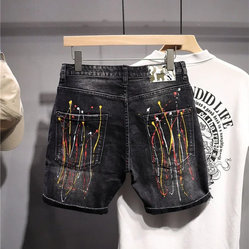 

Шорты мужские рваные джинсовые, Стрейчевые брюки из денима, ковбойский спанекс, Роскошные, разные цвета, в Корейском стиле, черные, Xl, лето