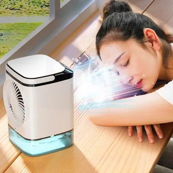 탁상용 미니 휴대용 선풍기 듀얼 제트 에어컨, 초음파 분무 무소음 공기 냉각기, 가정용 야간 조명 전기 선풍기