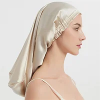 Luxury Comfortable Solid100% Real Silk Long Nightcap Hair Care Perm Beauty Sleeping Hat 2