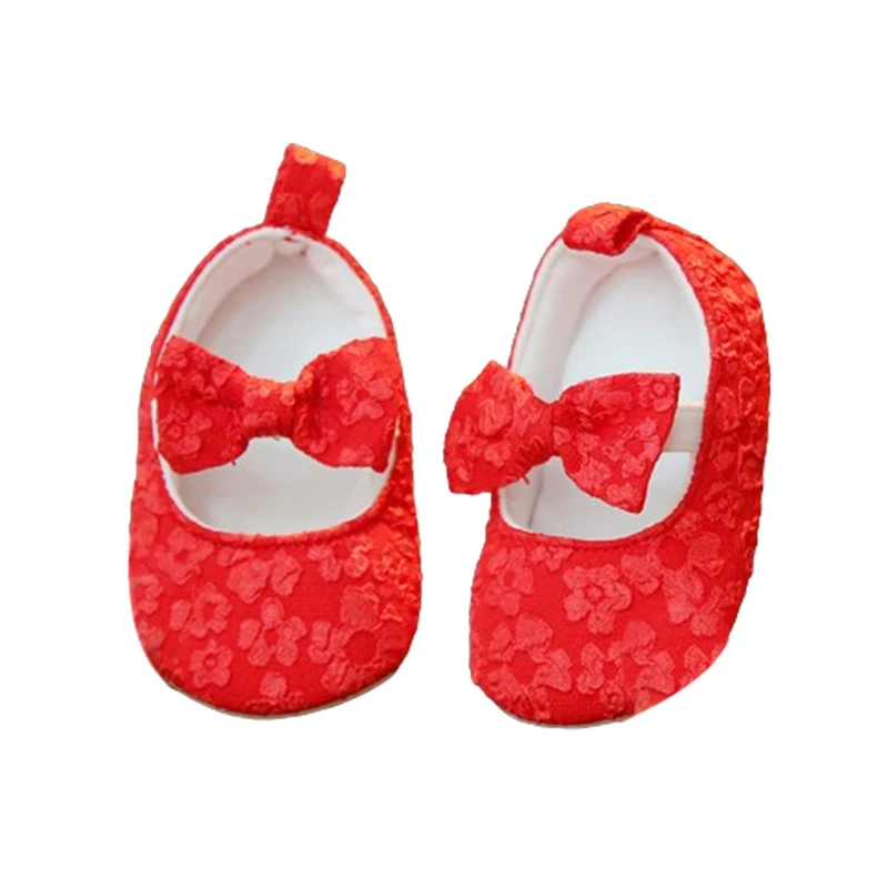 Baby Girls Mary Jane Flats Cute Floral Lace Wedding Dress Shoes Non-Slip Newborn Crib Shoes