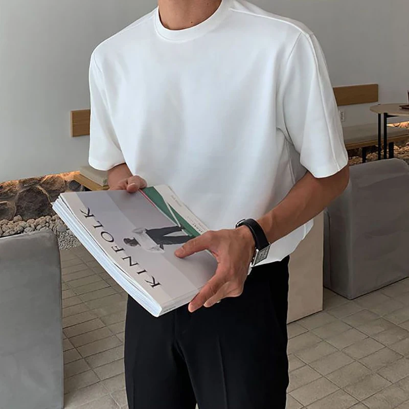 

Oversized Men Short Sleeve O Neck T Shirts Summer Korean Fashion Trend Black White Harajuku Business Casual Streetwear Clothing