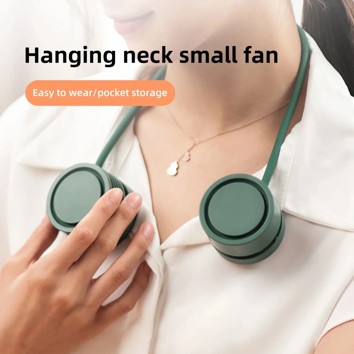 พัดลมแบบพกพาขนาดเล็ก USB พัดลมคล้องคอพัดลมไอน้ำกลางแจ้งพัดลมห้อยคอแบบชาร์จไฟได้พัดลมคู่คอปรับความเร็วได้3ระดับ 1