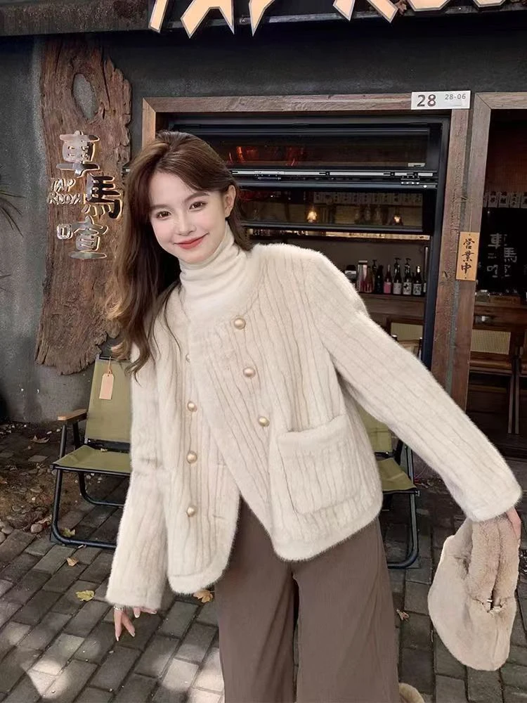 Korean Faux Rabbit Fur Cropped Jackets Classics Trend Plush Women's Coat Casual Slim Casacas Winter Warm Elegant Ceketler New