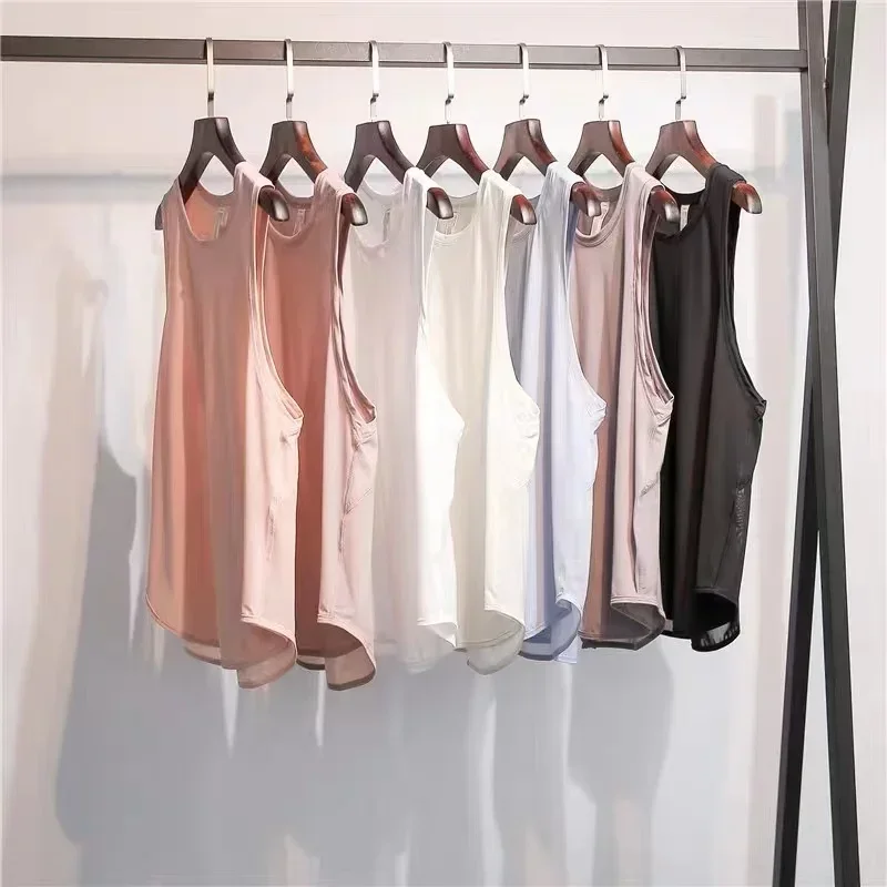 Women Solid Mesh Loose Sports Yoga Top Wear Open Back Sleeveless T Shirts Fitness Breathable Quick Drying Workout Gym Vest