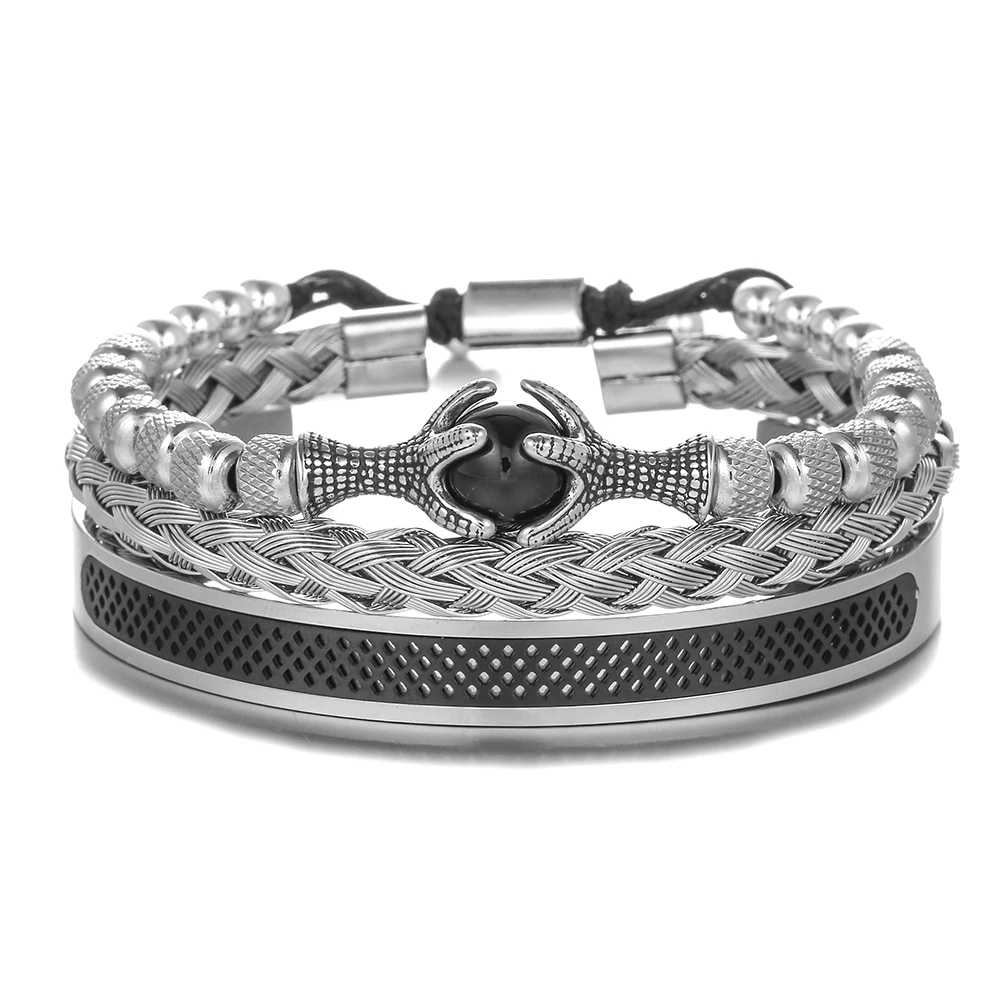 Men Bracelet Sets Stainless Steel Beaded Braiding Rope Bangles Men Eagle Bracelets With Tiger Eye Natural Stone Gift Accessories 5