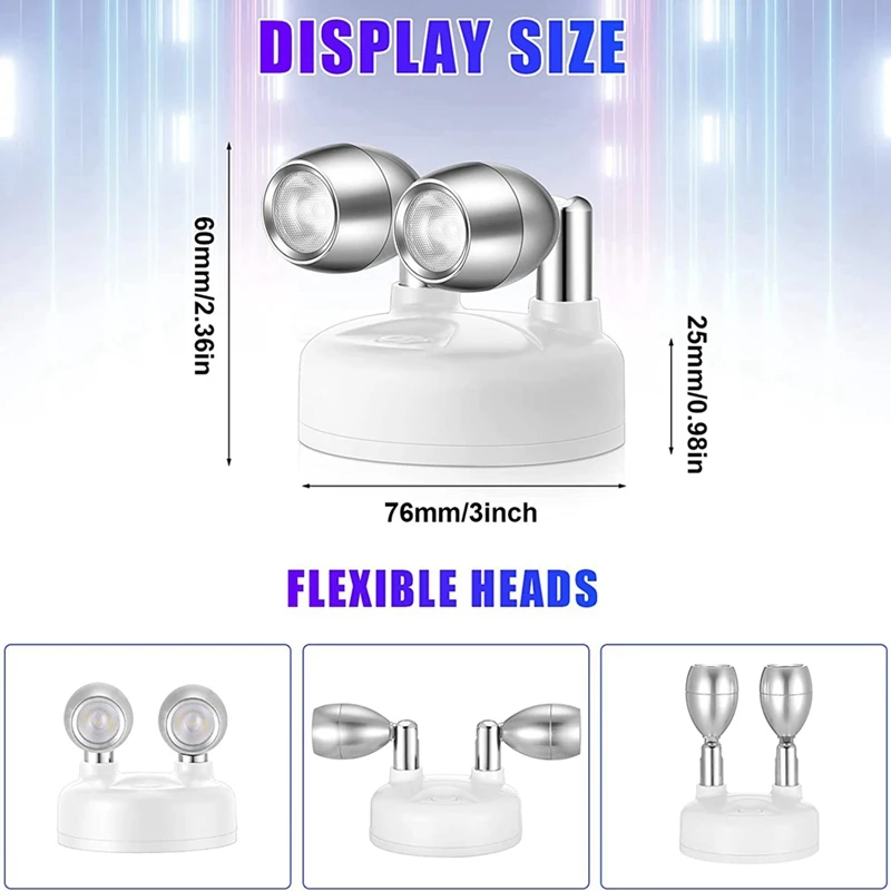 실내 듀얼 헤드 무선 LED 스포트라이트, 13 색 배터리 작동, RGB LED 악센트 조명, 리모컨 포함, 6 개