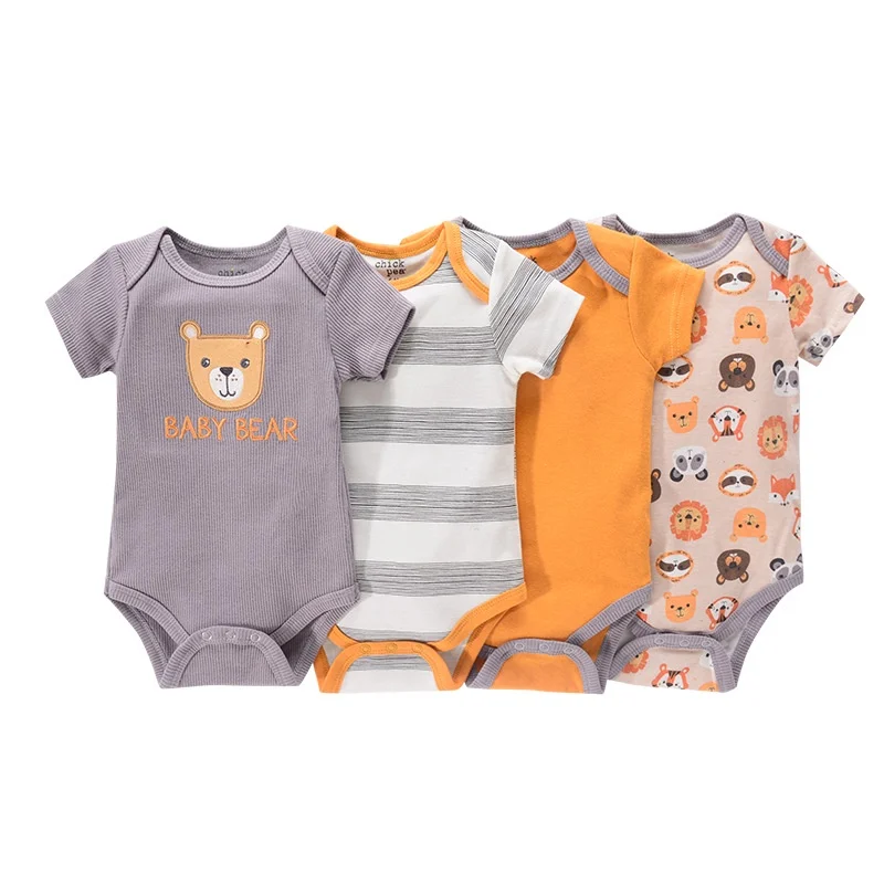 Baby Clothing Four Season Unisex Cartoon Short Sleeve Bodysuits Cotton Newborn Clothes 4Pieces Baby Bodysuit