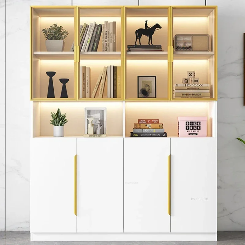 Light Luxury Bookshelf Home Floor Bookcase Shelf Display Stand Multi-layer Book Shelf with Glass Door for Living Room Furniture