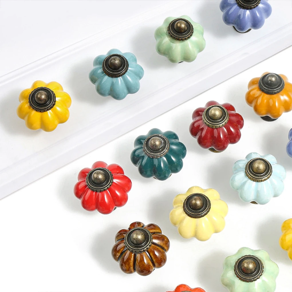 Furniture Knobs Pumpkin Ceramic Handles 40mm Drawer Knobs Single Hole Closet Door Handles Cabinet Screws