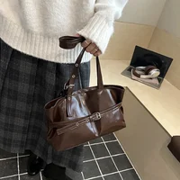 New Fashionable Versatile Belt Buckle Handbag Korean Style Solid Color Soft Leather Women’s Casual Shoulder Bag Underarm Bag