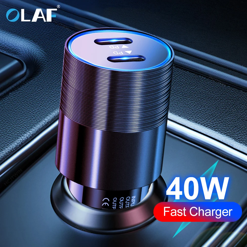 Car Phone Charger Dual USB C 40W 2 Port for iPhone Samsung
