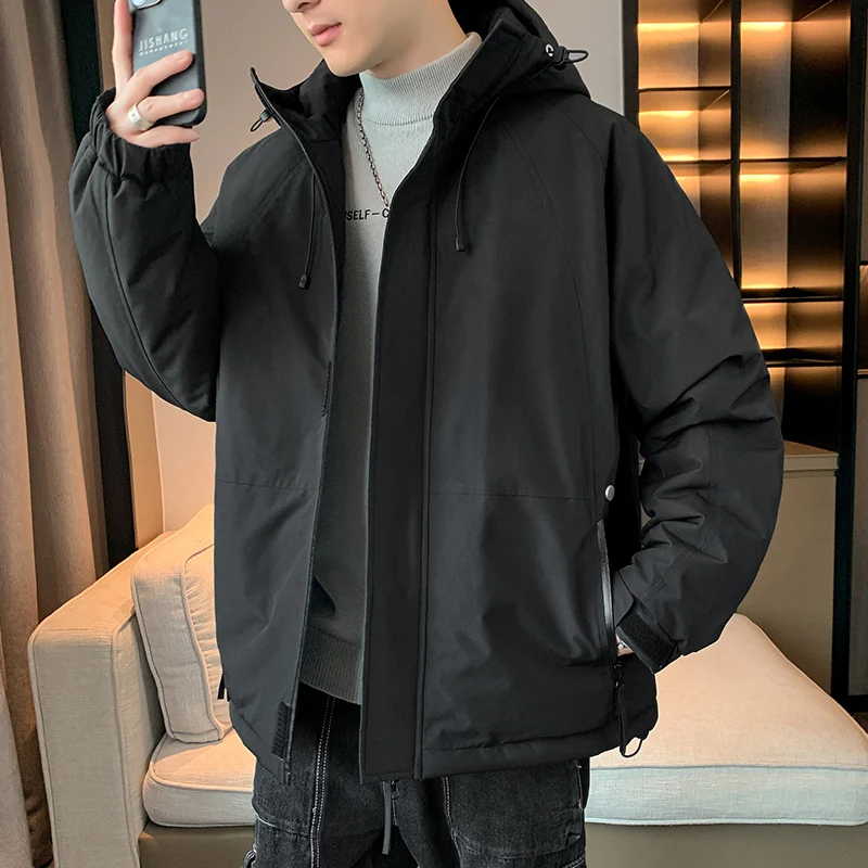 New 2023 Winter Men's Loose Hooded Cotton-Padded Jackets Outdoor Waterproof Thicken Warm Parkas Solid Patchwork Tops Down Coats