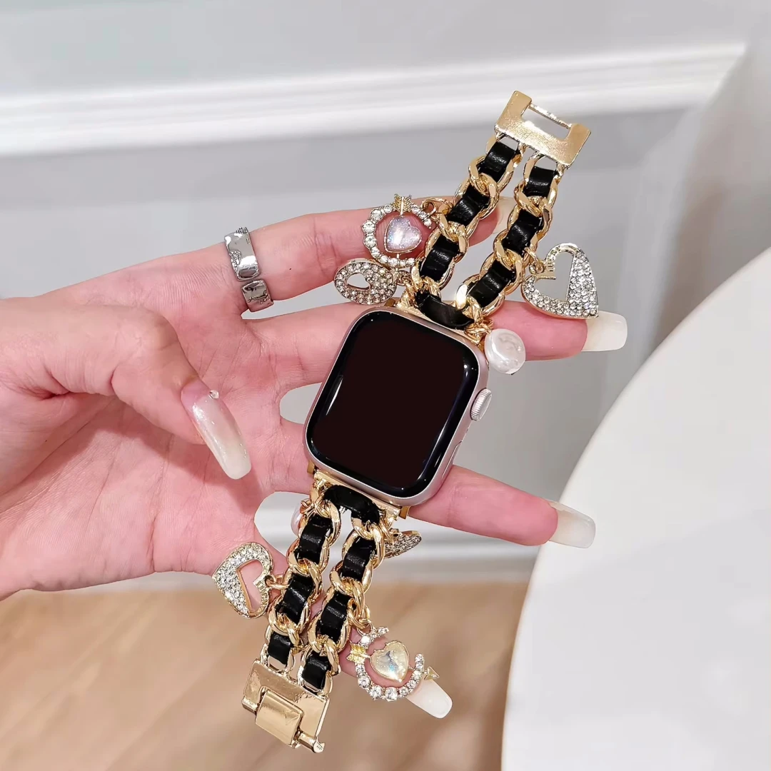 Jewelry Bracelet Metal Strap for Apple Watch Ultra 49mm Women Bling Stainless Steel Band for IWatch Series 8 7 6 5 SE 45mm 44mm
