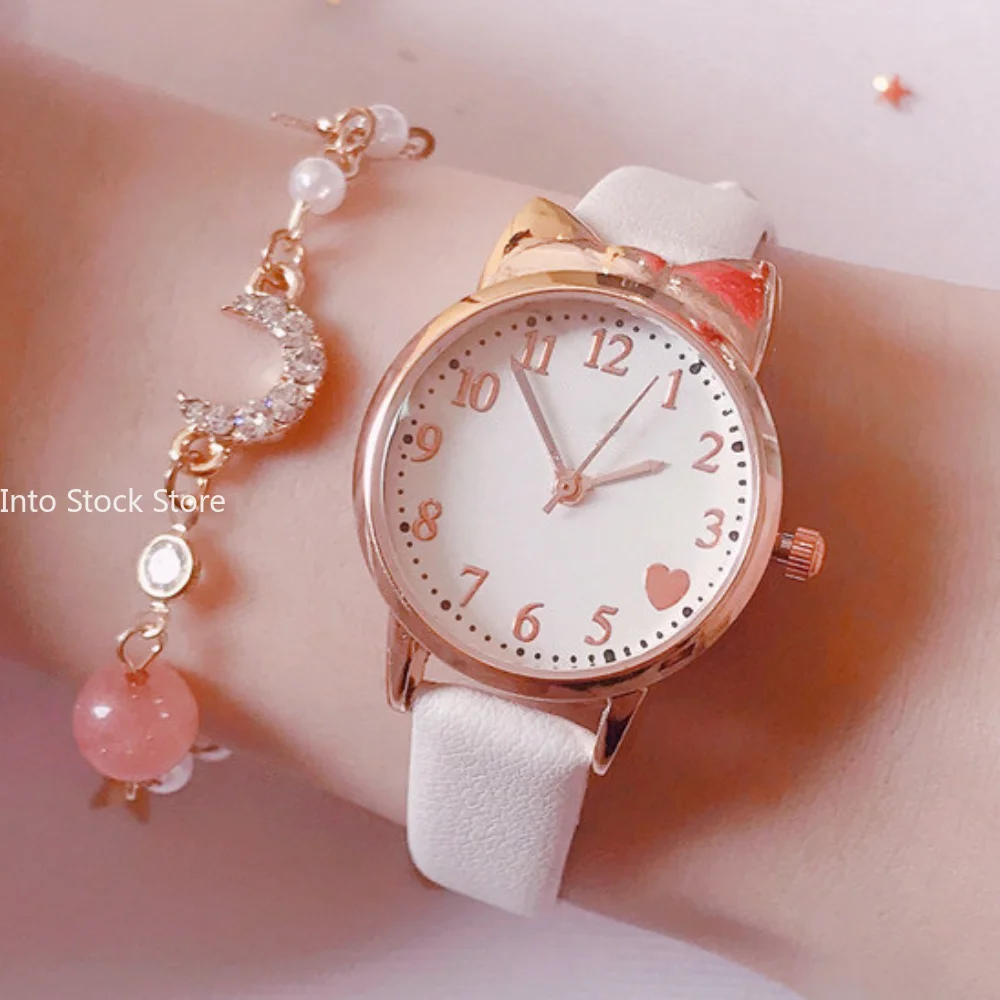 Fashion Kids Love Digital Dial Children Watch Set Leather Strap Quartz Watches Kid Girls Clock Children Watch + Bracelet no box 2