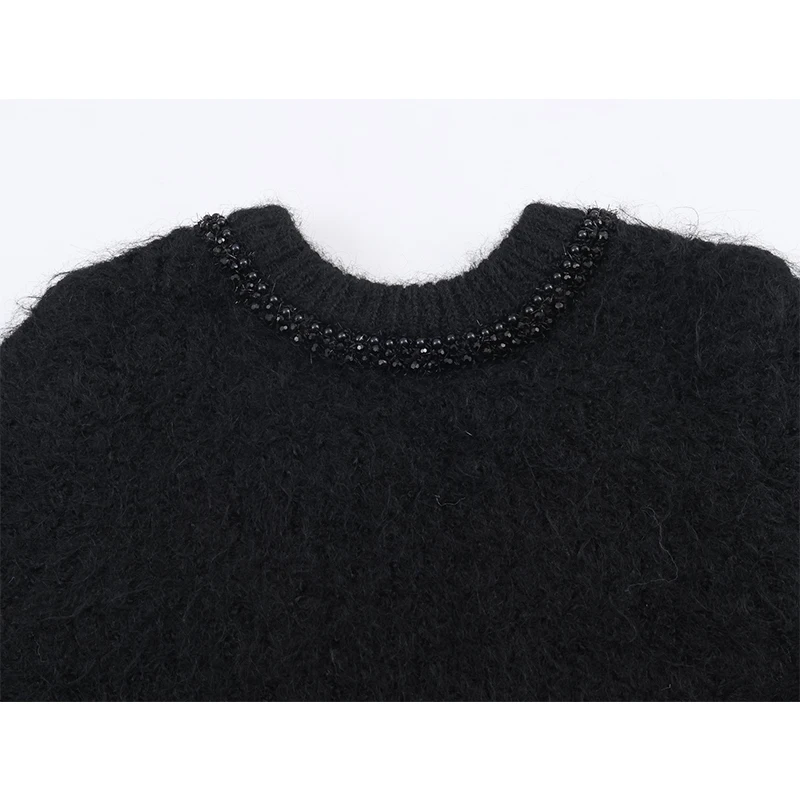 Women's Solid Color T-Shirts Spring Autumn Fashion Jewelry Decoration Knitted T Shirts For Women Short Sleeve Slim Casual Tops