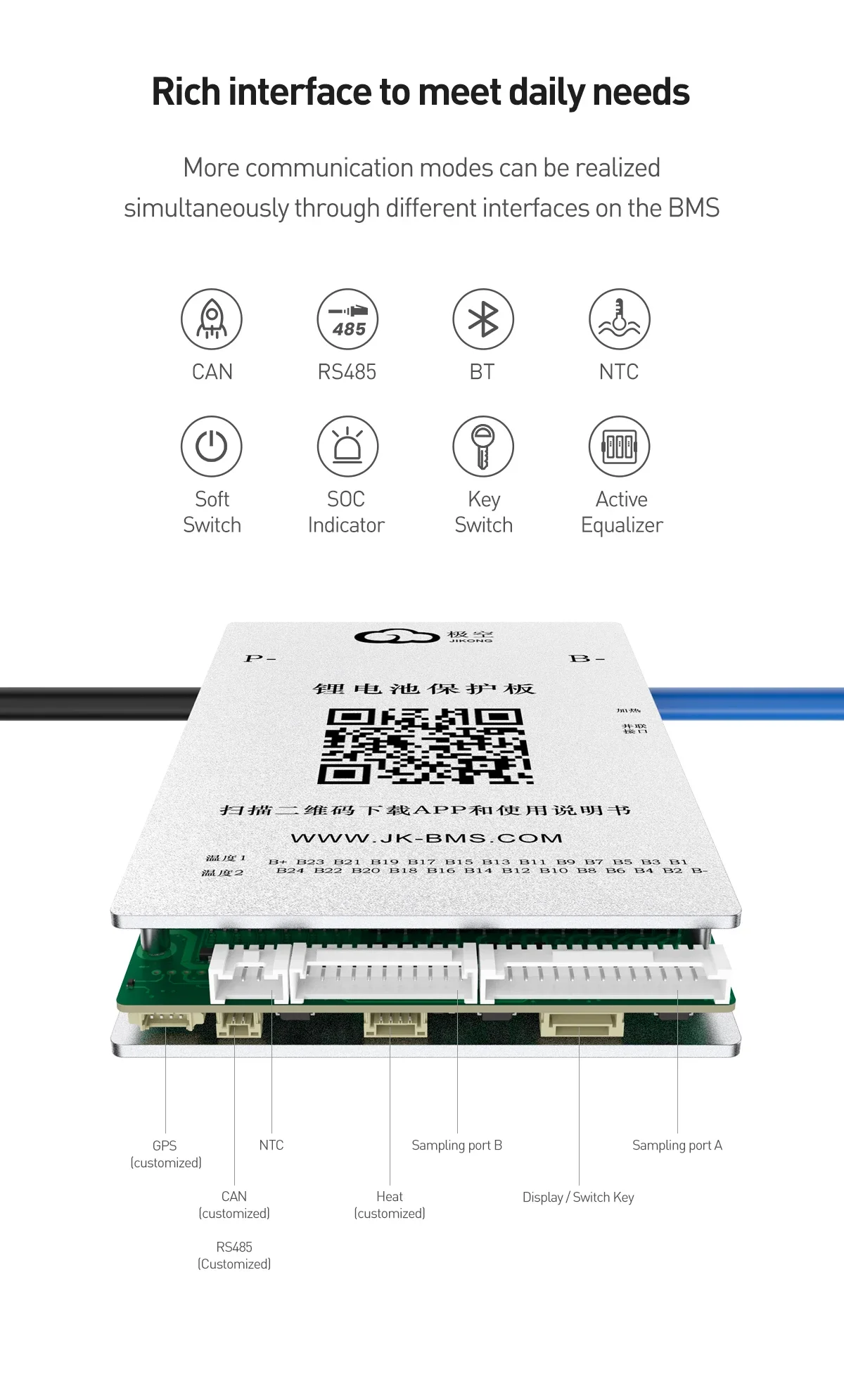 JIKONG Jk Bms 8S 12S 13S 14S 16S 17S 20S 24S Smart Bms 40A 60A 80A Lifepo4 Li-Io
