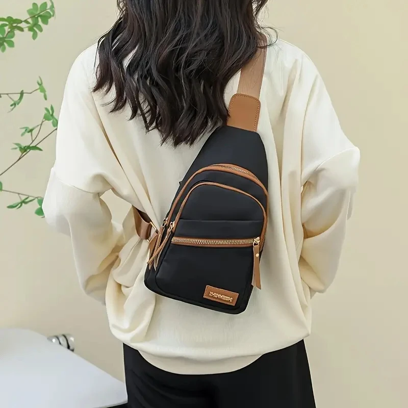 

Casual Chest Bag Large Capacity Zipper Closure Oxford Cloth Women Crossbody Bag with Multi-layer Compartment Chest Bags