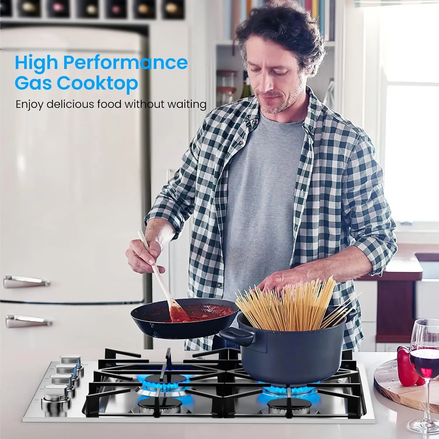 Gas Cooktop, SIMOE Gas Stove Top Bulit-in with 4 Burner, Stainless Steel, NG/LPG Convertible Gas Hob with Cast Iron Grill/Griddl 5