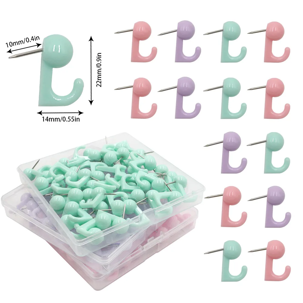 50pcs Hook Pushpins Nails Macaron Color Student Cork Board Pushpin Stationery Nails Thumb Tacks Hanger Wall Pins Corkboard