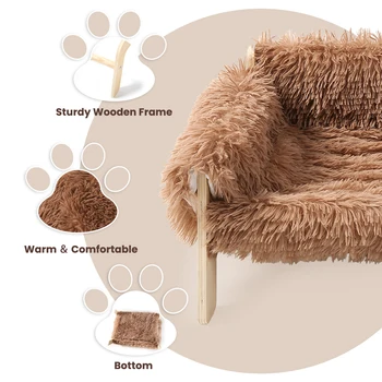 Large Cat Bed Sturdy Wooden Leg Raised Plush Cat Sofa Bed Kitten Bed for Indoor Cats - Soft Cat Couch 5