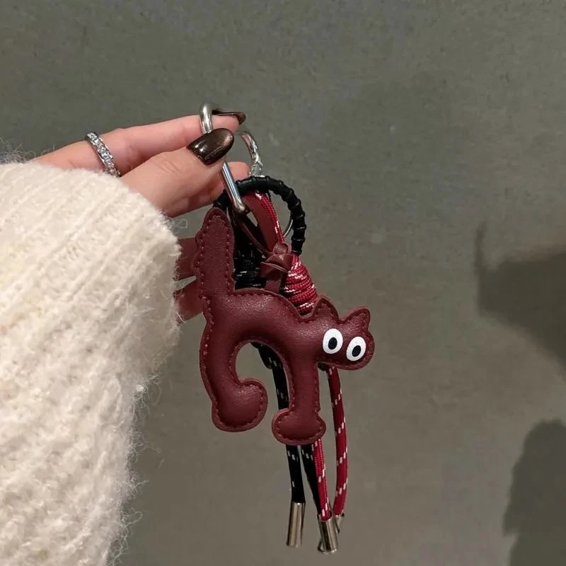 Korean Retro 3D Leather Cat Rope Lanyard Pendant Chain Strap For iPhone Keyring Bag Camera Women Phone Hanging Rope Cord Gift