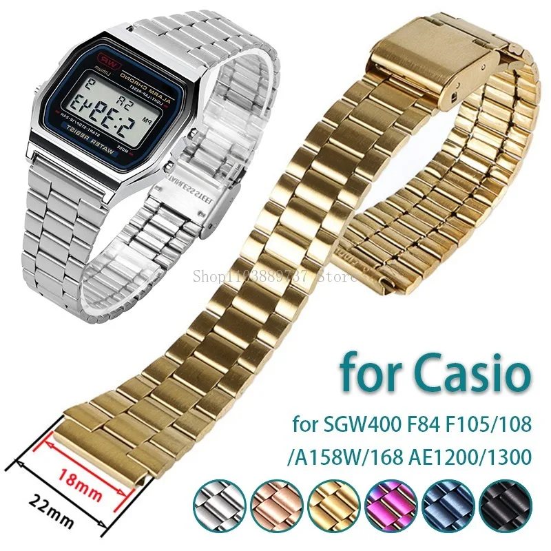 Für Casio F-91W Edelstahl Armband 18mm Armband für SGW400 F84 F105/108/A158W/168 AE1200/1300 Männer Frauen Metall Armband Gürtel