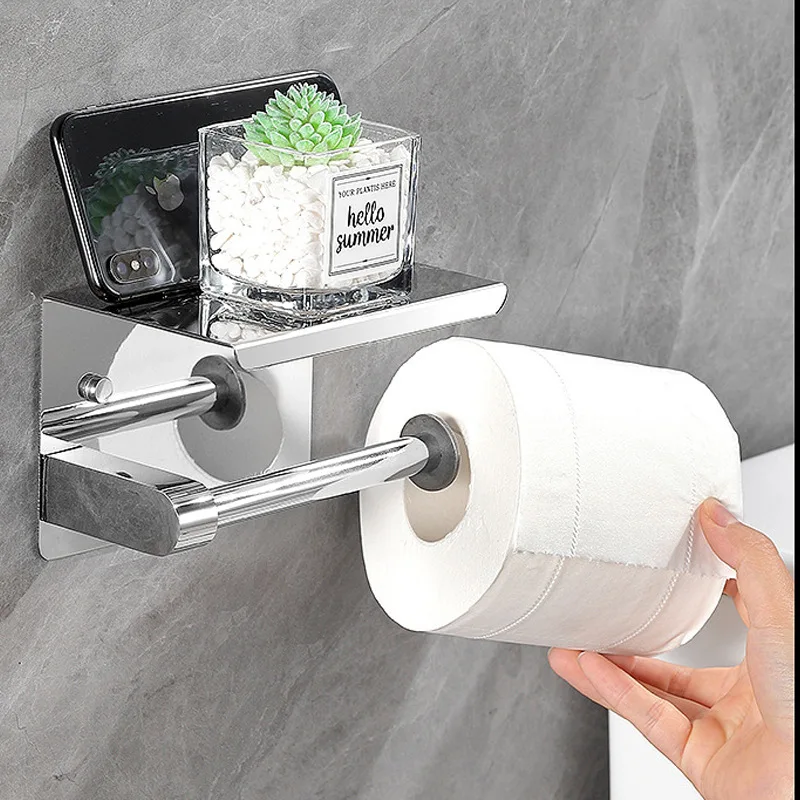 Toilet Paper Holder Wall Mount Kitchen Towel Storage Organizer Wall Roll Paper Phone Shelf Holder Home Bathroom Accessories 3