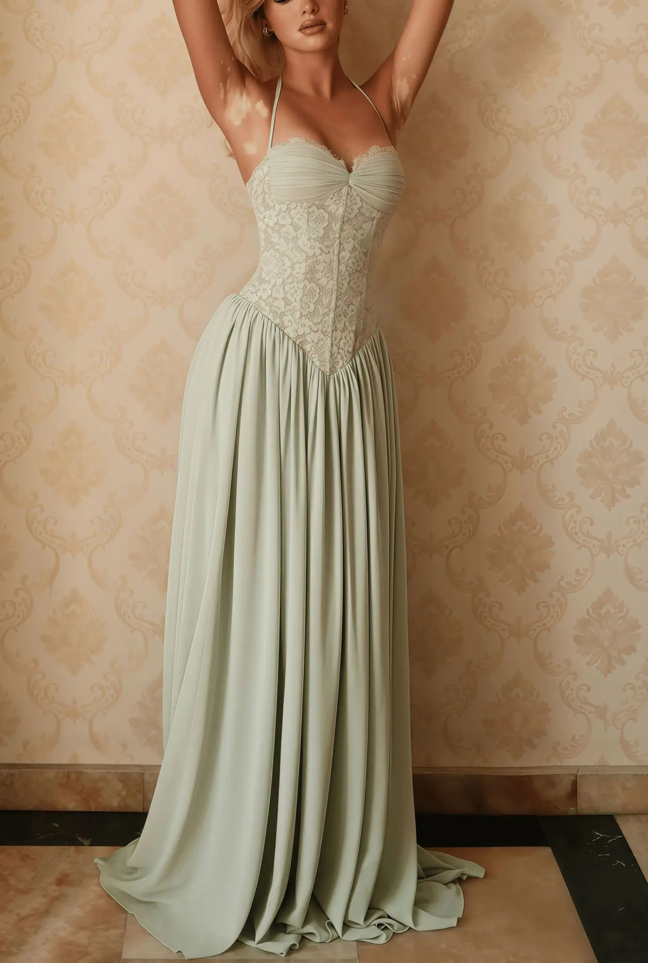 Elegant Lace Patchwork Corset Long Dress Women Halter Backless Bandage Slim Maxi Dress 2026 New Wedding Guest Evening Party Gown