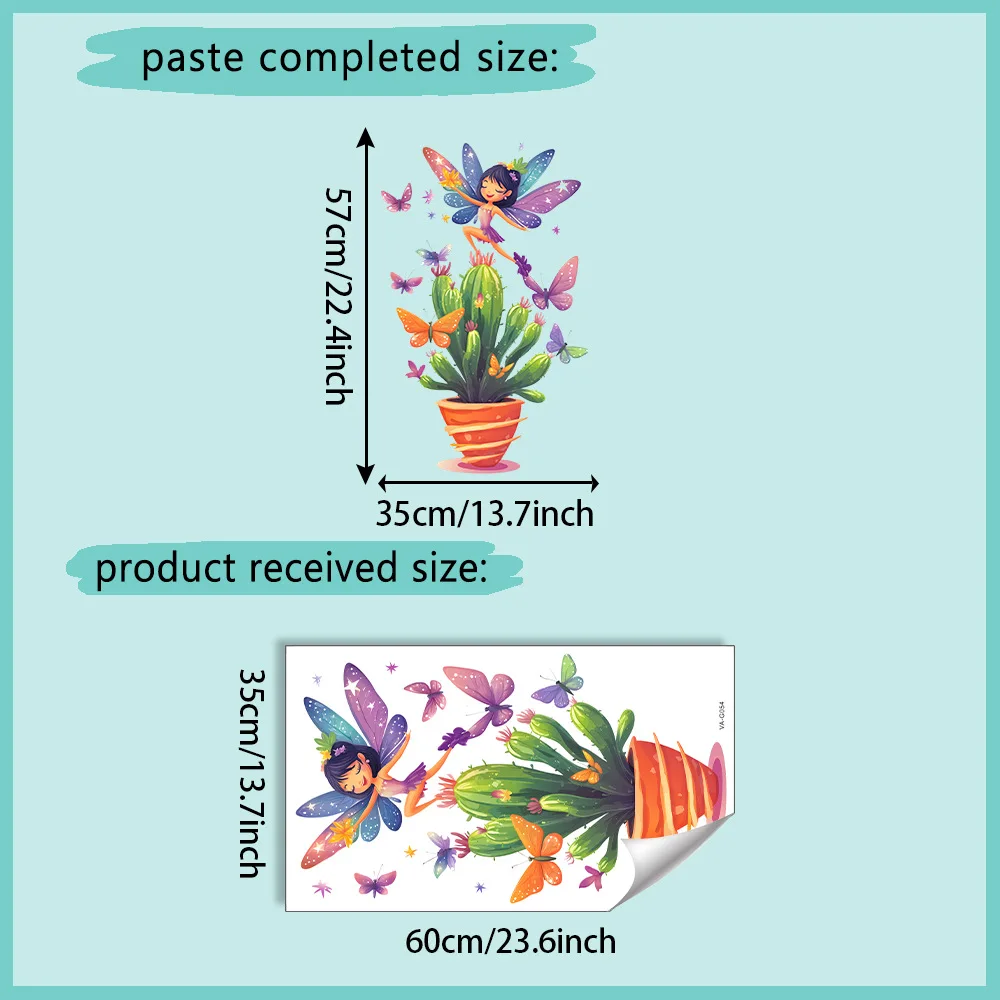 1 Sheet Cute Cactus Wall Stickers Lovely Green Wall Decor for Kids Girls Bedroom Nursery Living Room Wall Decals