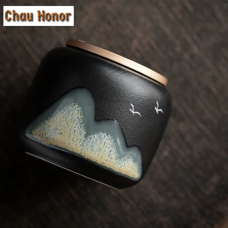 230ml Japanese Style Distant Hills Coarse Ceramic Tea Can Sealed Box Ceramic Mini Portable Moisture Proof Storage Pot Tea Items