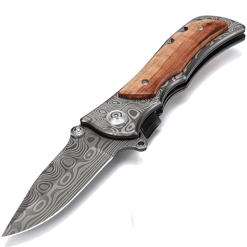 Outdoor Folding Knife Damascus Pattern Pocket Camping Knives Stainless