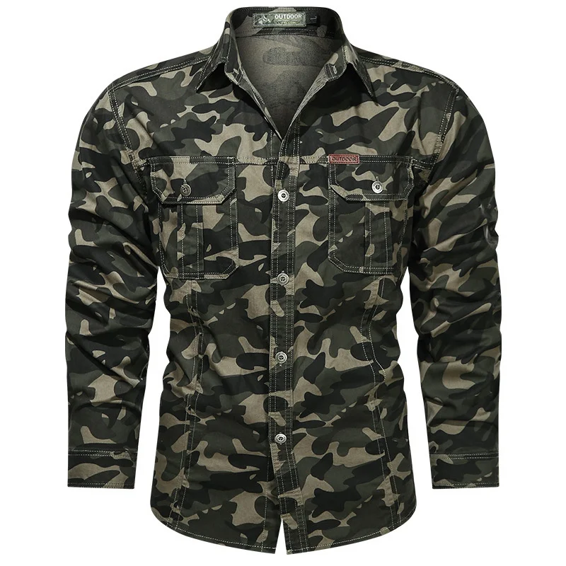 

2023 New Men's Casual Shirt Long Sleeve Oversized Male Pure Cotton Military Camouflage Cargo Men Clothing Blouses s