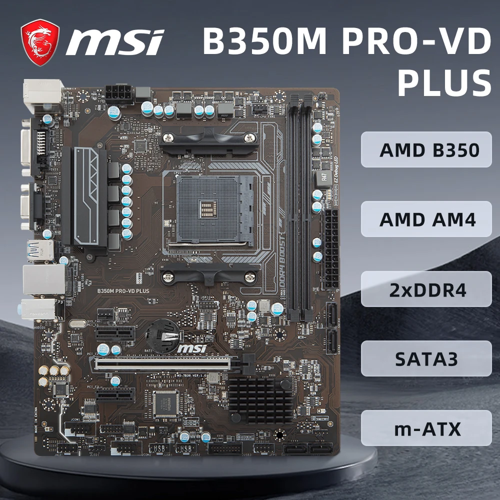 

B350M PRO-VD PLUS Motherboard M-ATX MSI AMD B350 Chipset CPU Socket AM4 Support Ryzen 9 5900X 3900XT Ryzen 7 5800X3D 5800X DDR4