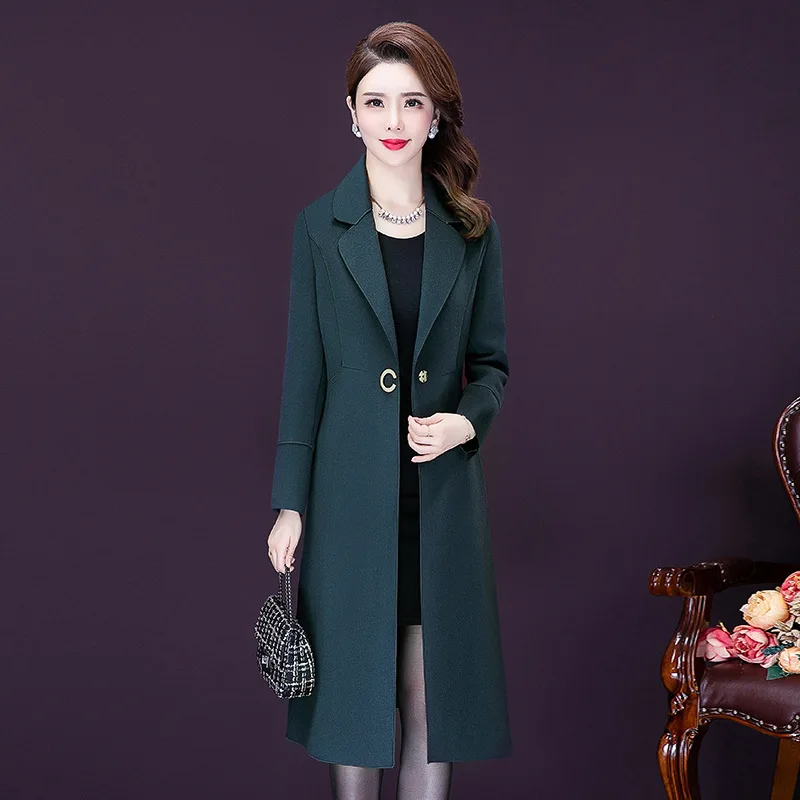 

2022 Autumn Women's Fashion Simple Slim Dress Medium Long Woolen Coat Woolen