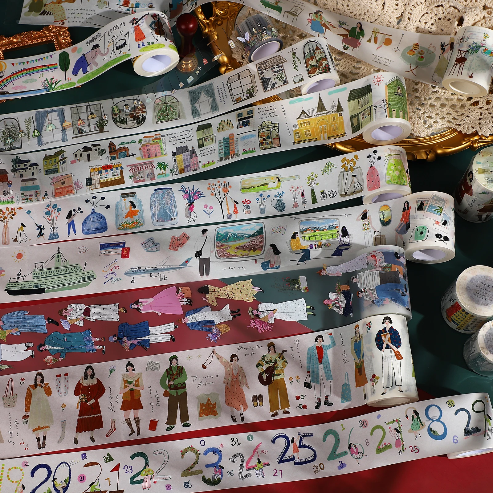 

500cm/1000cm Literary Girl Character Landscaping Washi PET Tape Creative DIY Journal Collage Decor Stationery