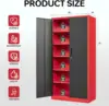 Metal Garage Storage Cabinets with Lock, 72" Tall Locker Organizer Steel Tool Cabinets,5 Adjustable Shelves 2 Doors (Black Red) 2